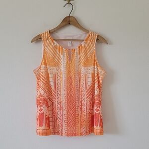 Chico's Orange Aztec Mixed Print Lined Tank Top Size Large